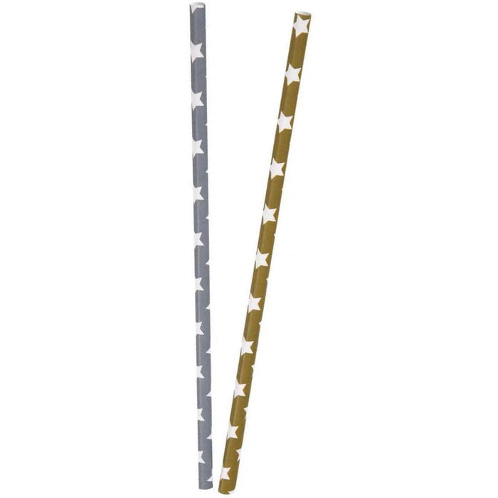 Paper Straws 10ct, Silver & Gold Stars 