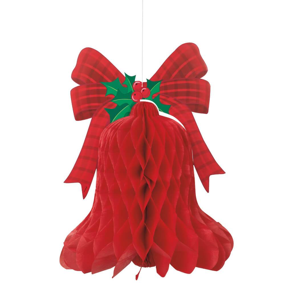 Honeycomb Hanging Decoration 15in, Red Bell Christmas 