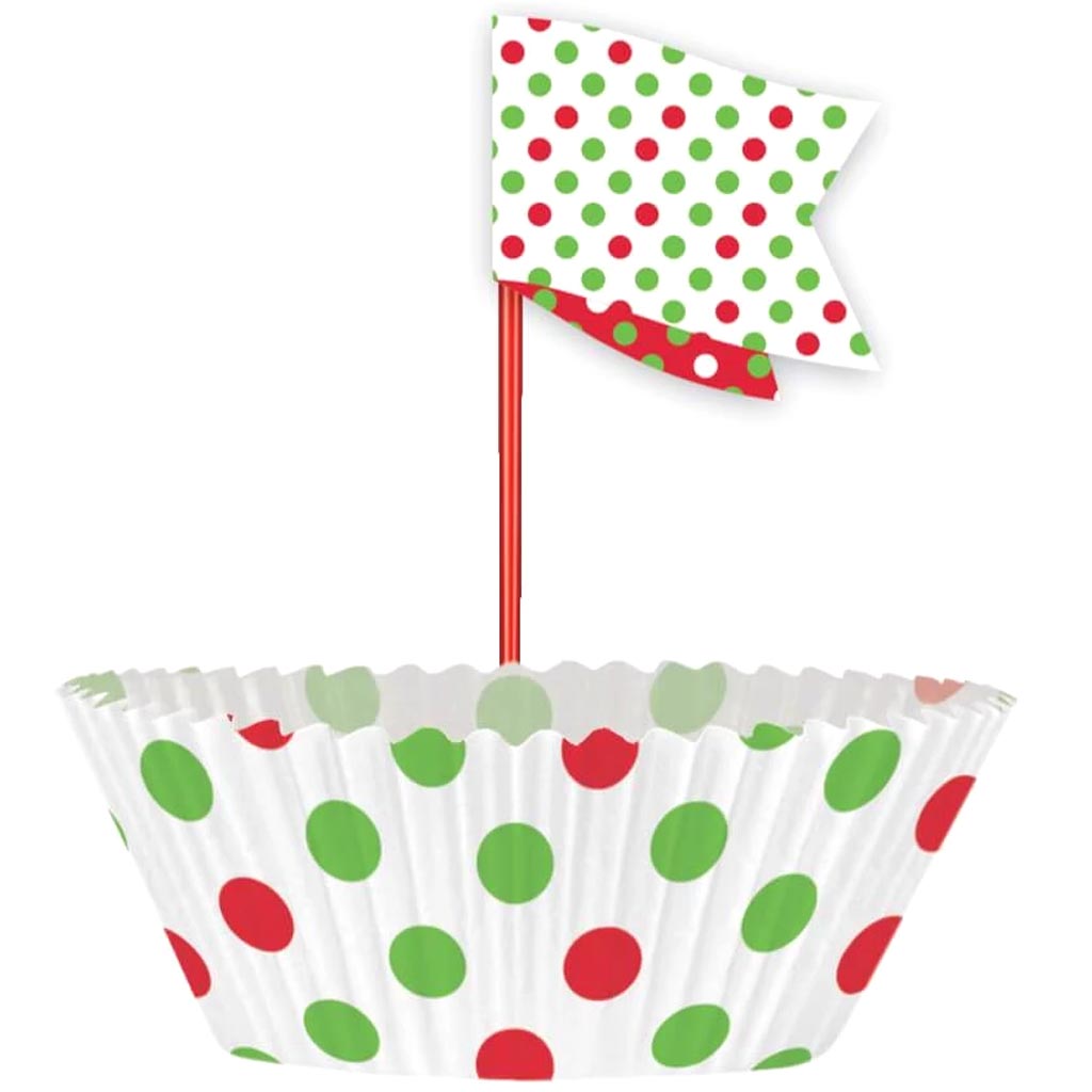 Red &amp; Green Dots Cupcake Kit, 24pc 