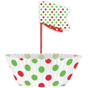 Red & Green Dots Cupcake Kit, 24pc 