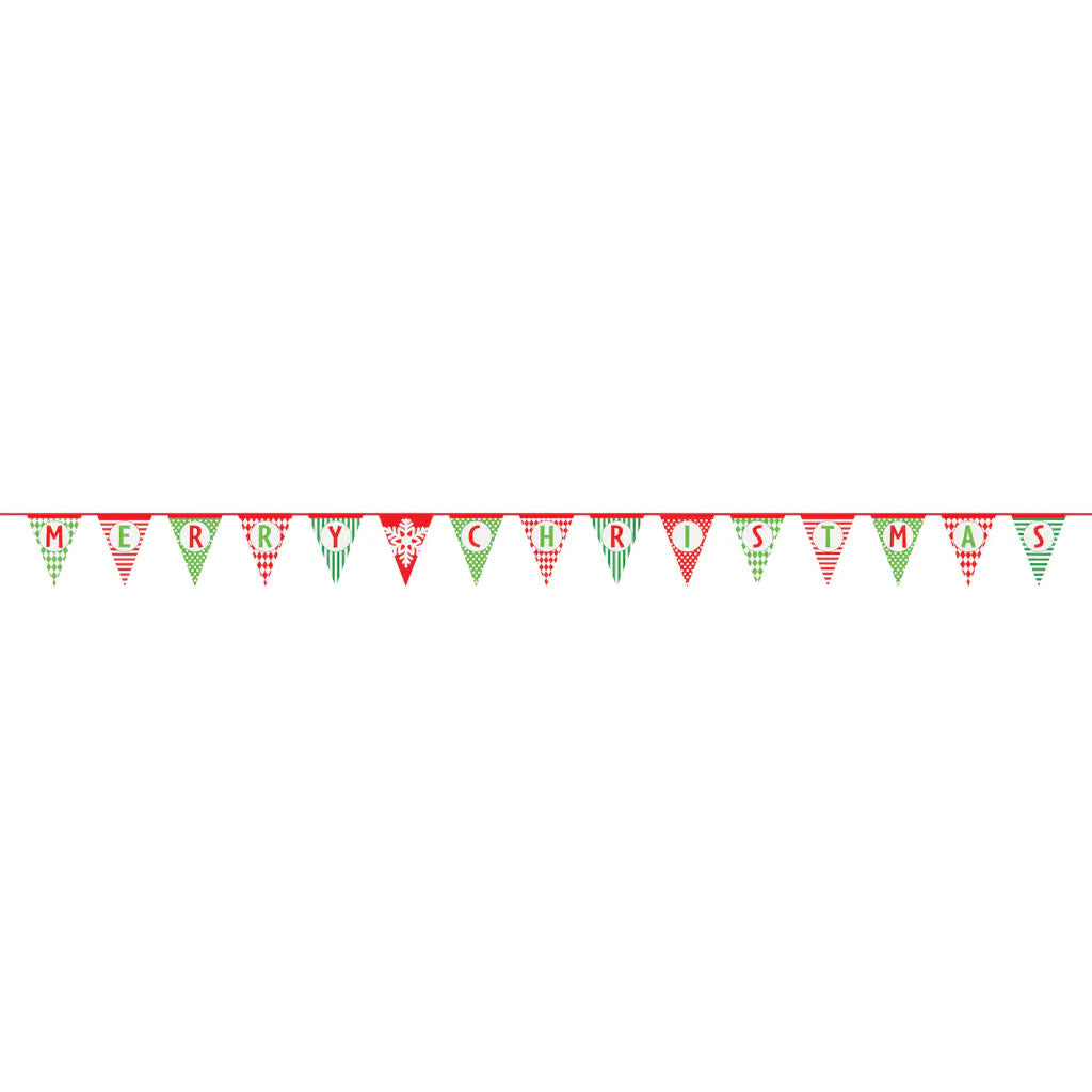 Merry Christmas Patterned Paper Flag Banner, 14ft 