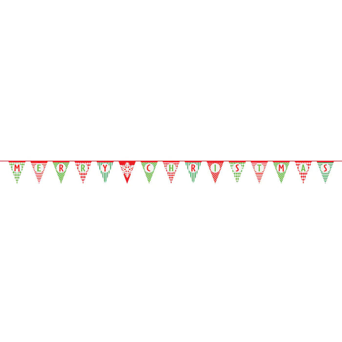 Merry Christmas Patterned Paper Flag Banner, 14ft 