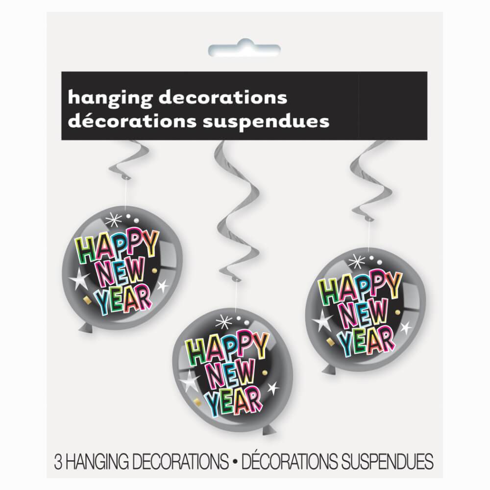 Happy New Year Hanging Swirl Decorations, 26in, 3ct 