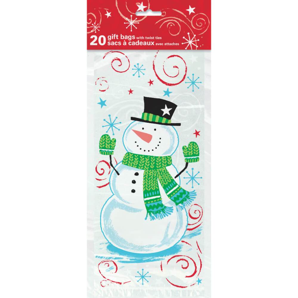 Snowman Swirl Cellophane Bags, 20ct 