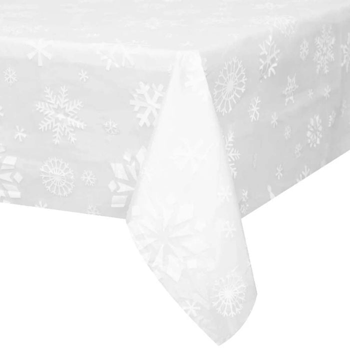 Clear Snowflakes Rectangular Plastic Table Cover, 54in X 108in