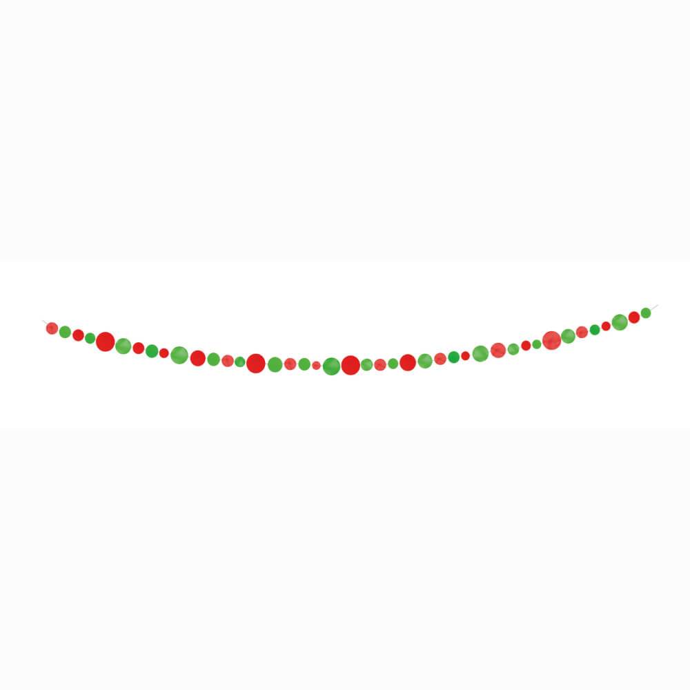 Paper Garland 9ft, Red & Green Dot 