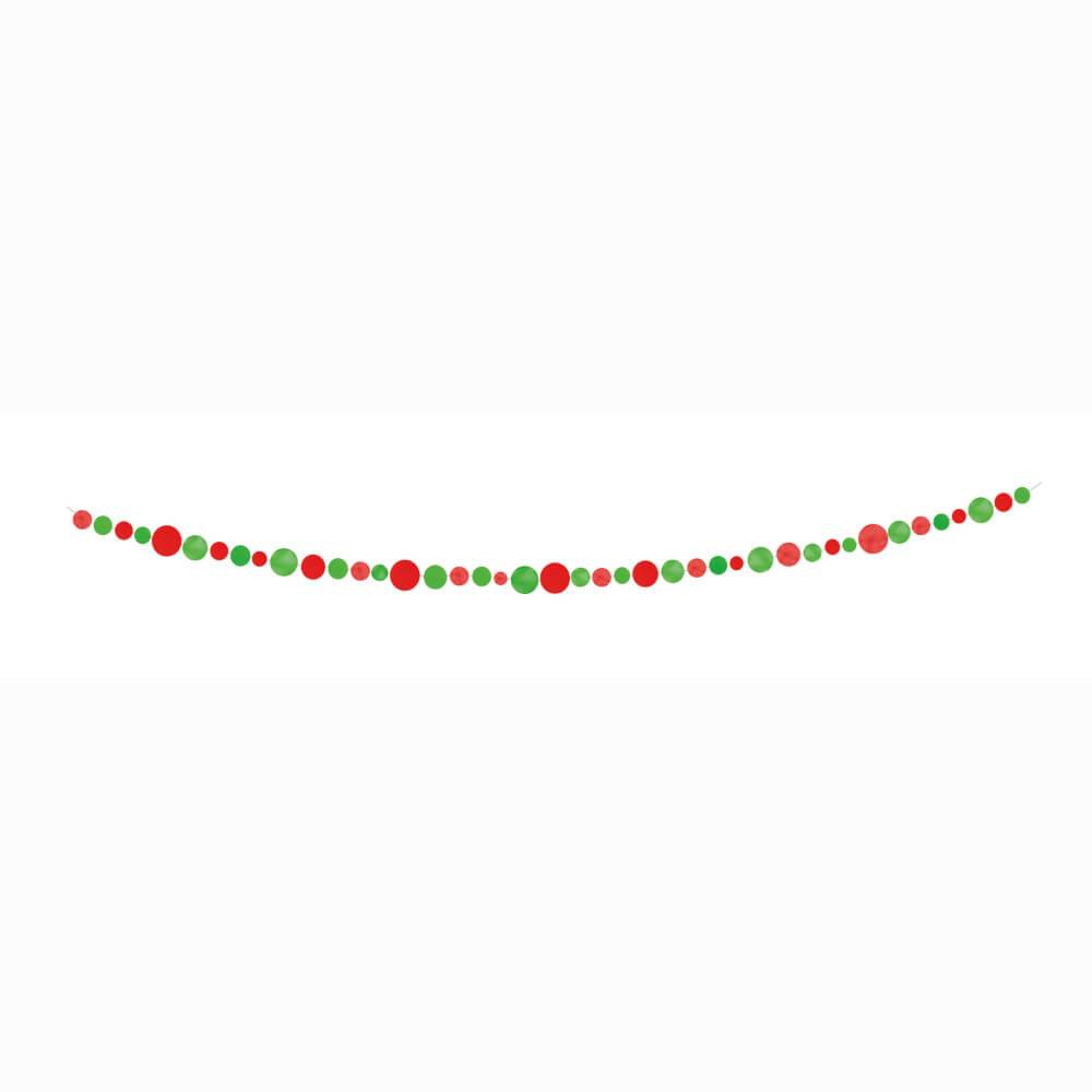 Paper Garland 9ft, Red & Green Dot