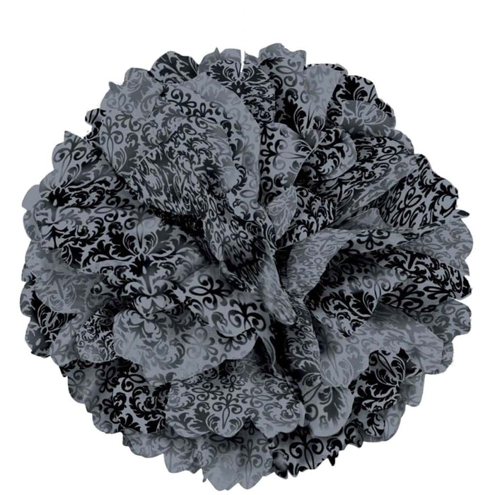 Tissue Pom Pom 14in Damask Black & Silver 
