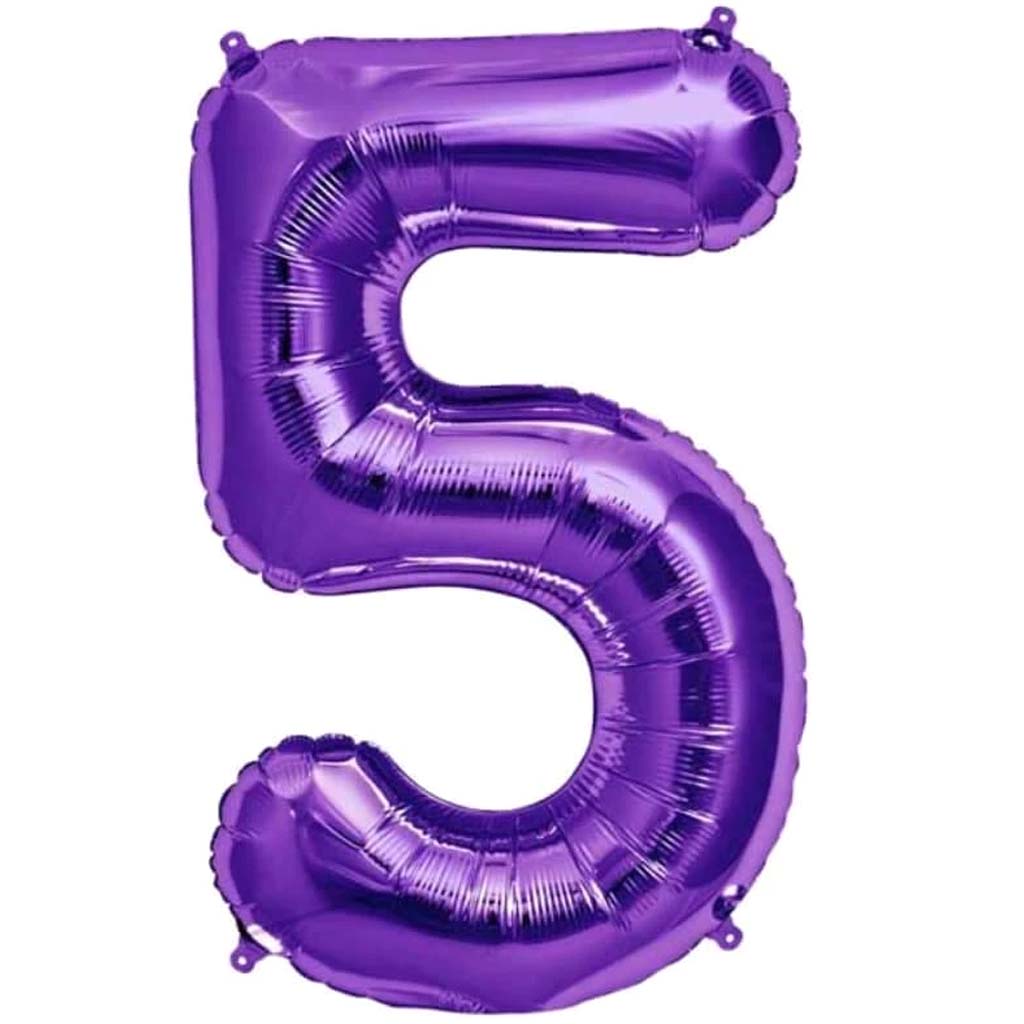 FOIL BALLOON NUMBER 5 PURPLE 34in