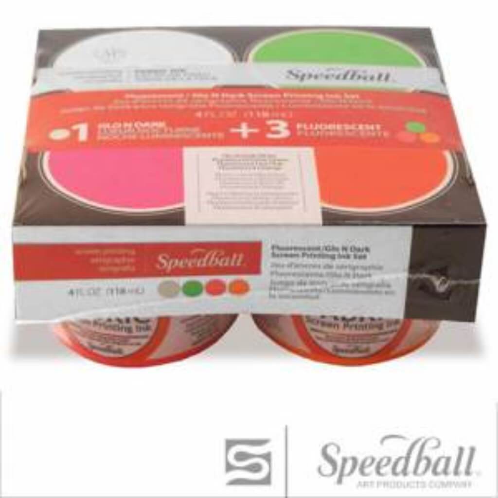 Water-Based Textile Screen Printing Ink Fluorescent Colors, Set of 4, 4oz