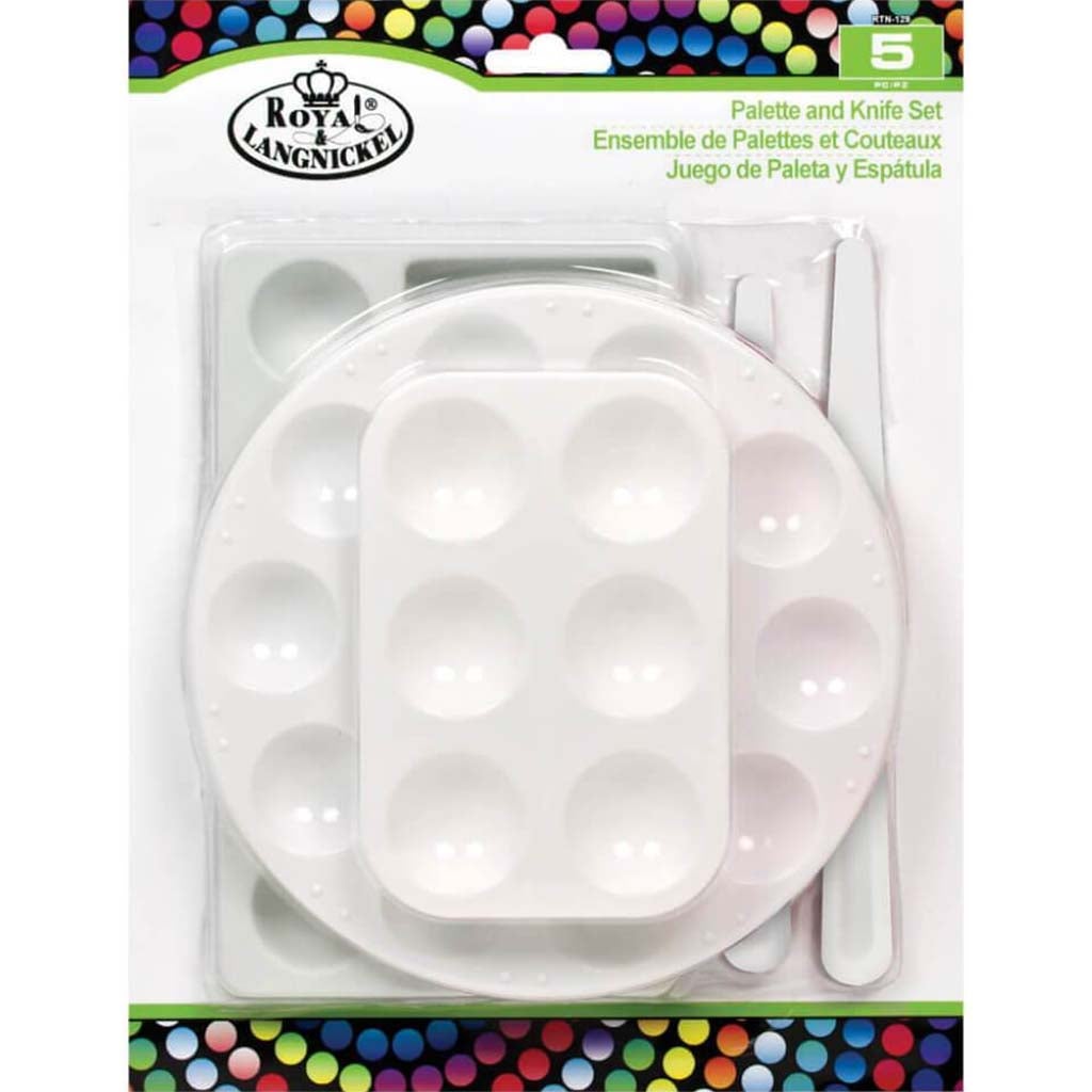 Plastic Paint Palettes &amp; Knives Set 5pcs