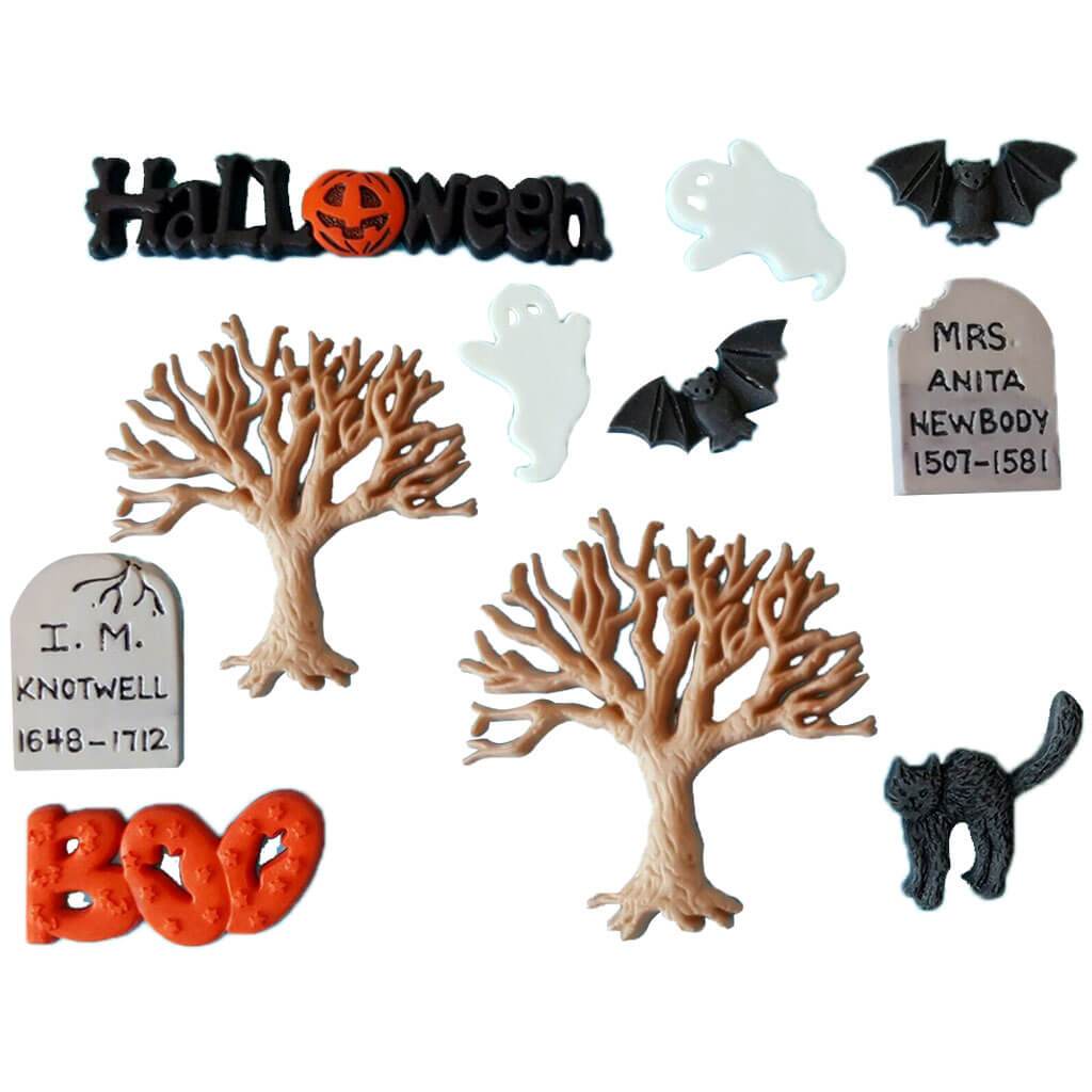 Halloween Skeleton Ghost Bat Cat Tree Buttons