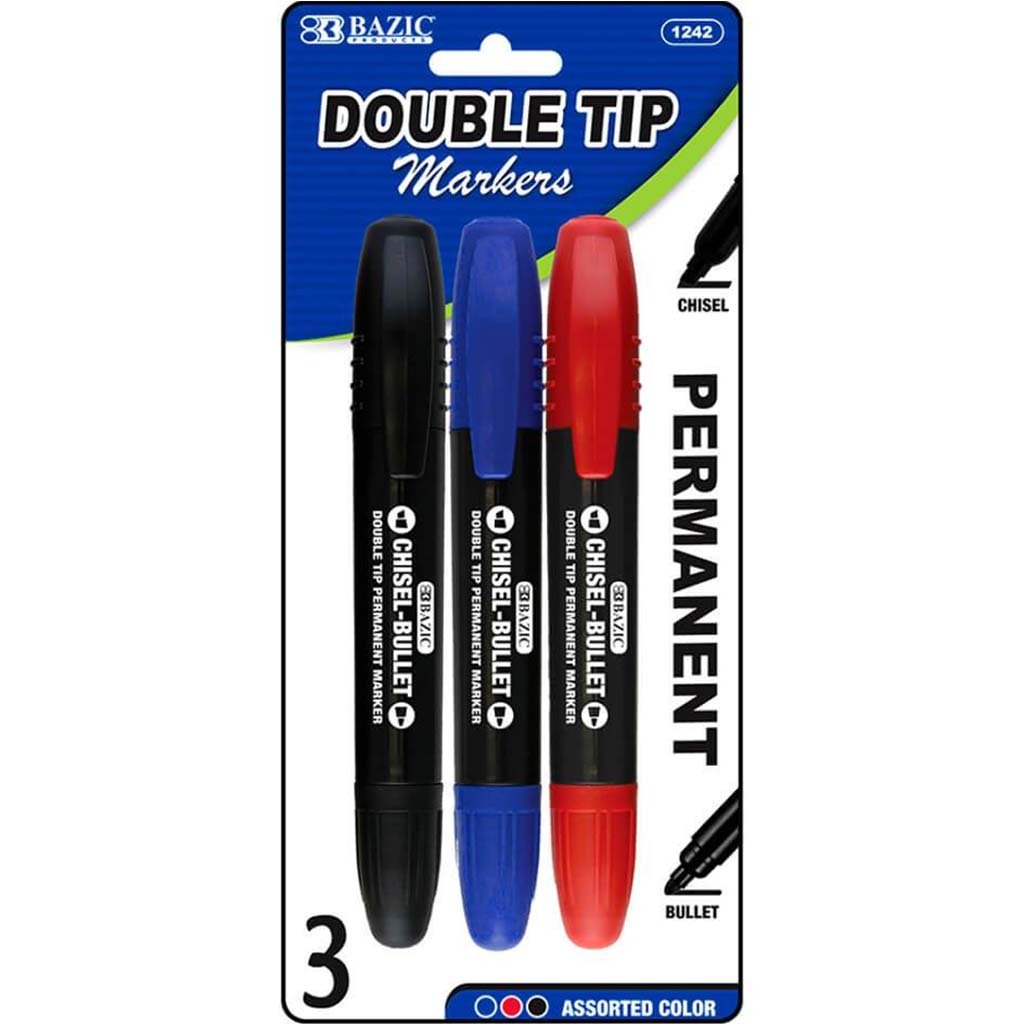 Assorted Color Double Tip Permanent Marker 3pack