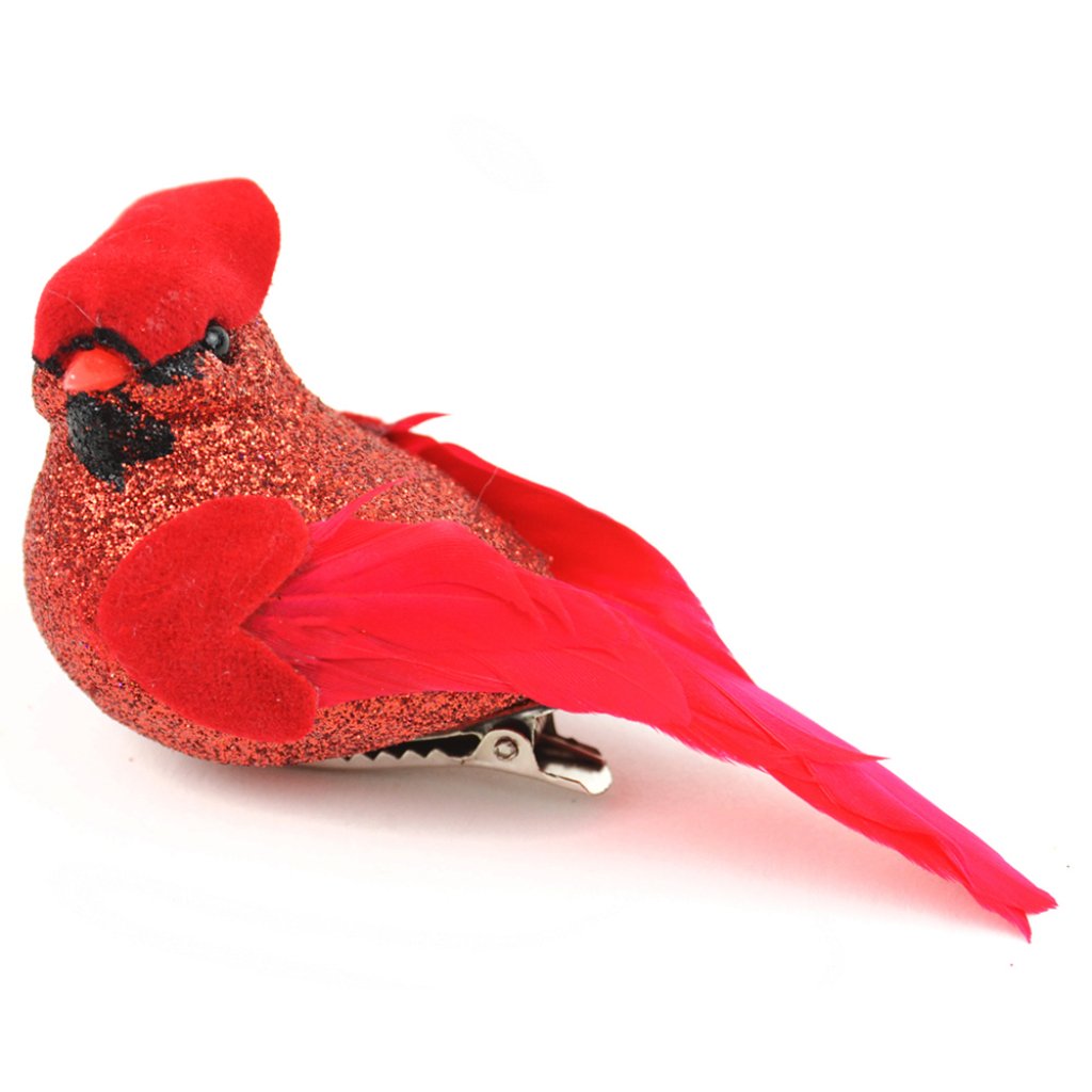 Velvet Glitter Cardinal Red 3.5in On A Clip,1Pc 