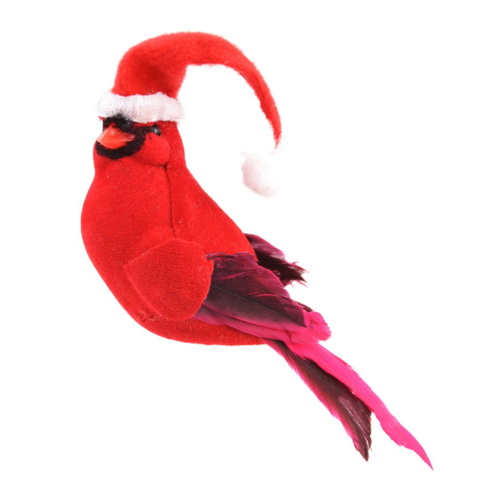 Red Cardinal With A Santa Hat 4in On A Clip1Pc 