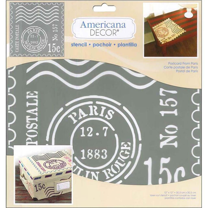 Americana Decor Stencil Postcard From Paris  12X12