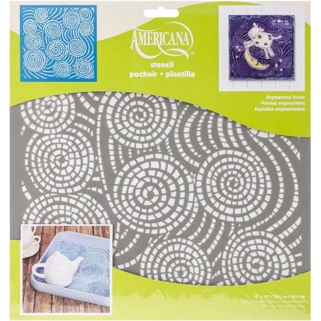 Americana Mixed Media Stencil Segmented Swirls 12in x 12in