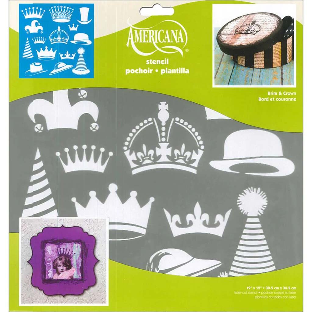 Americana Mixed Media Stencil Brim and Crown 12in x 12in