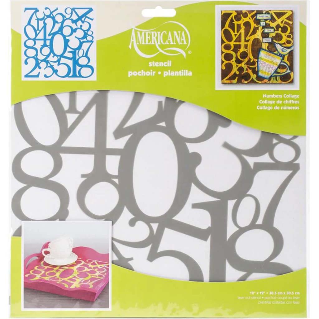 Americana Mixed Media Stencil Numbers Collage 12in X 12in