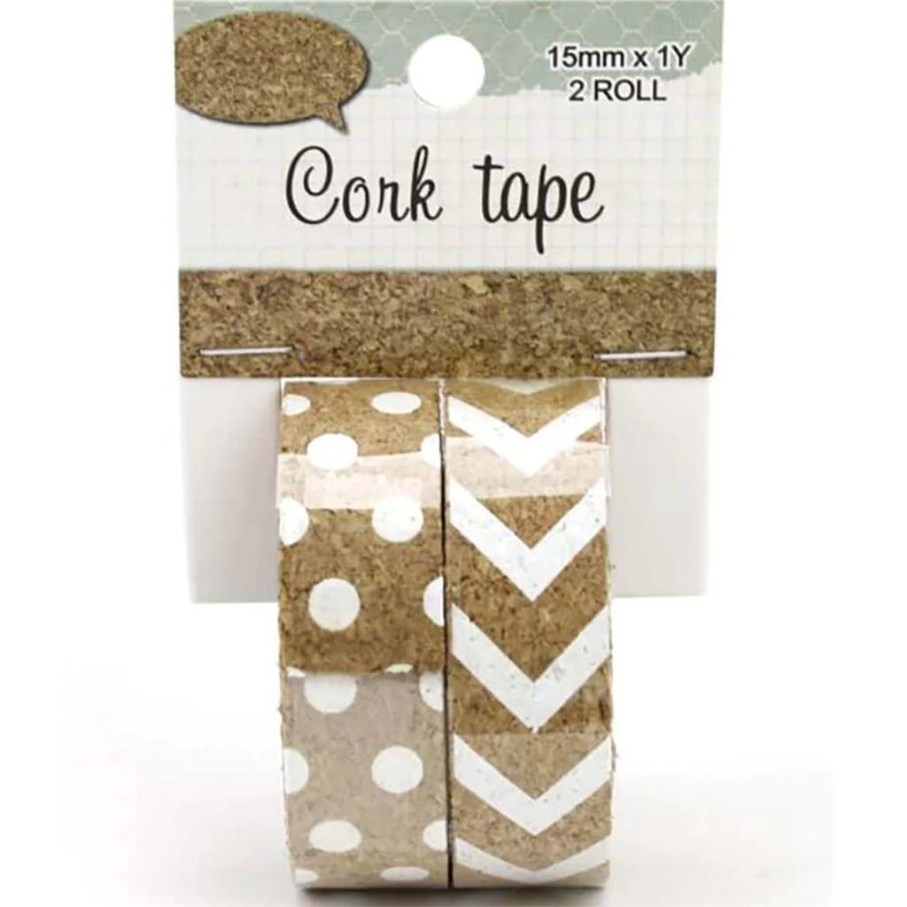 Cork Washi Tape with Chevron and Polka Dot Designs 5/8in x 1yd 2 Rolls