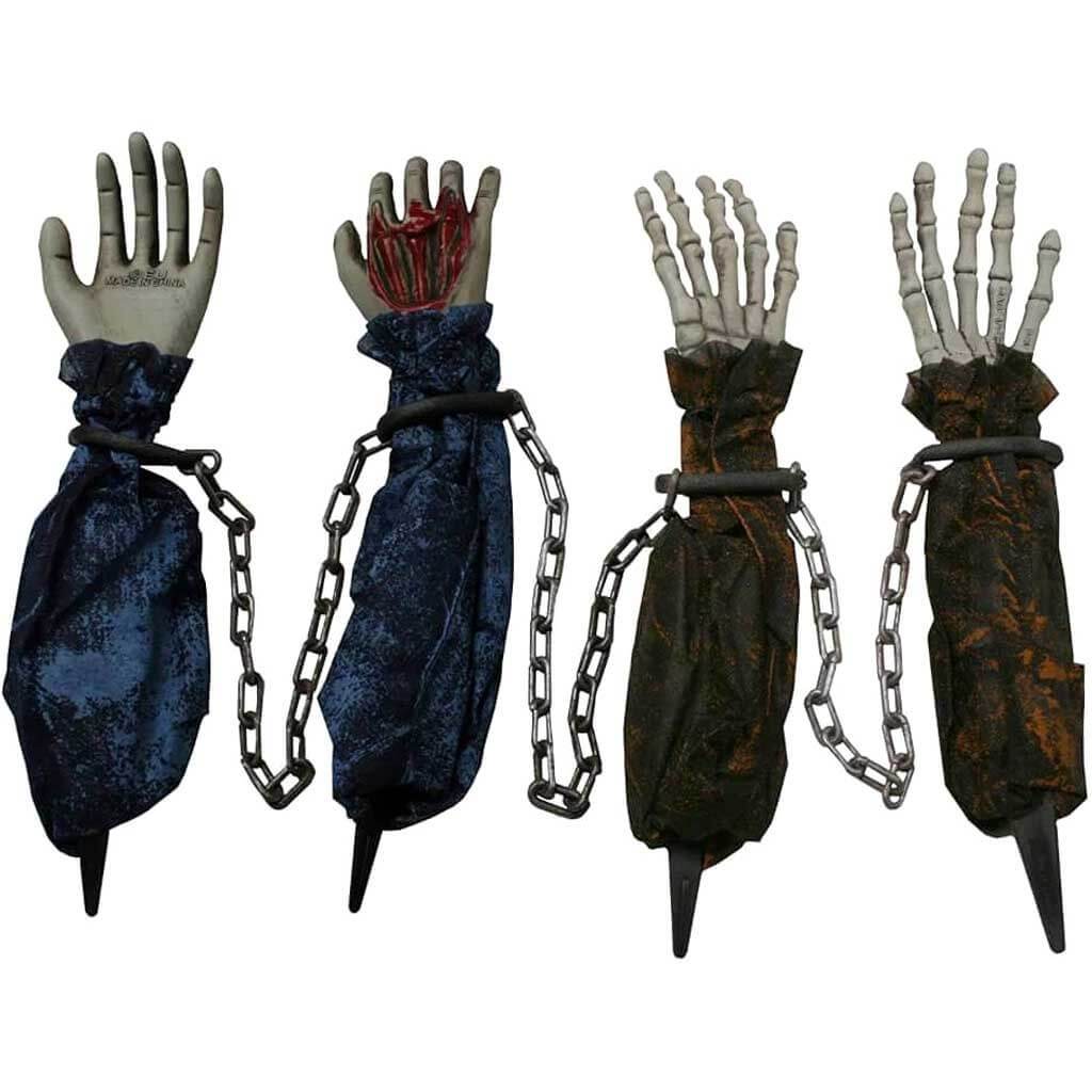 Shackled Skeletal Arm Halloween Yard Stakes Set of 4 