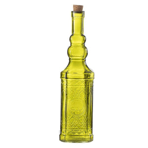 Vintage Green Glass Bottle with Cork 12in