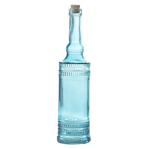 Vintage Blue Glass Bottle with Cork 12"