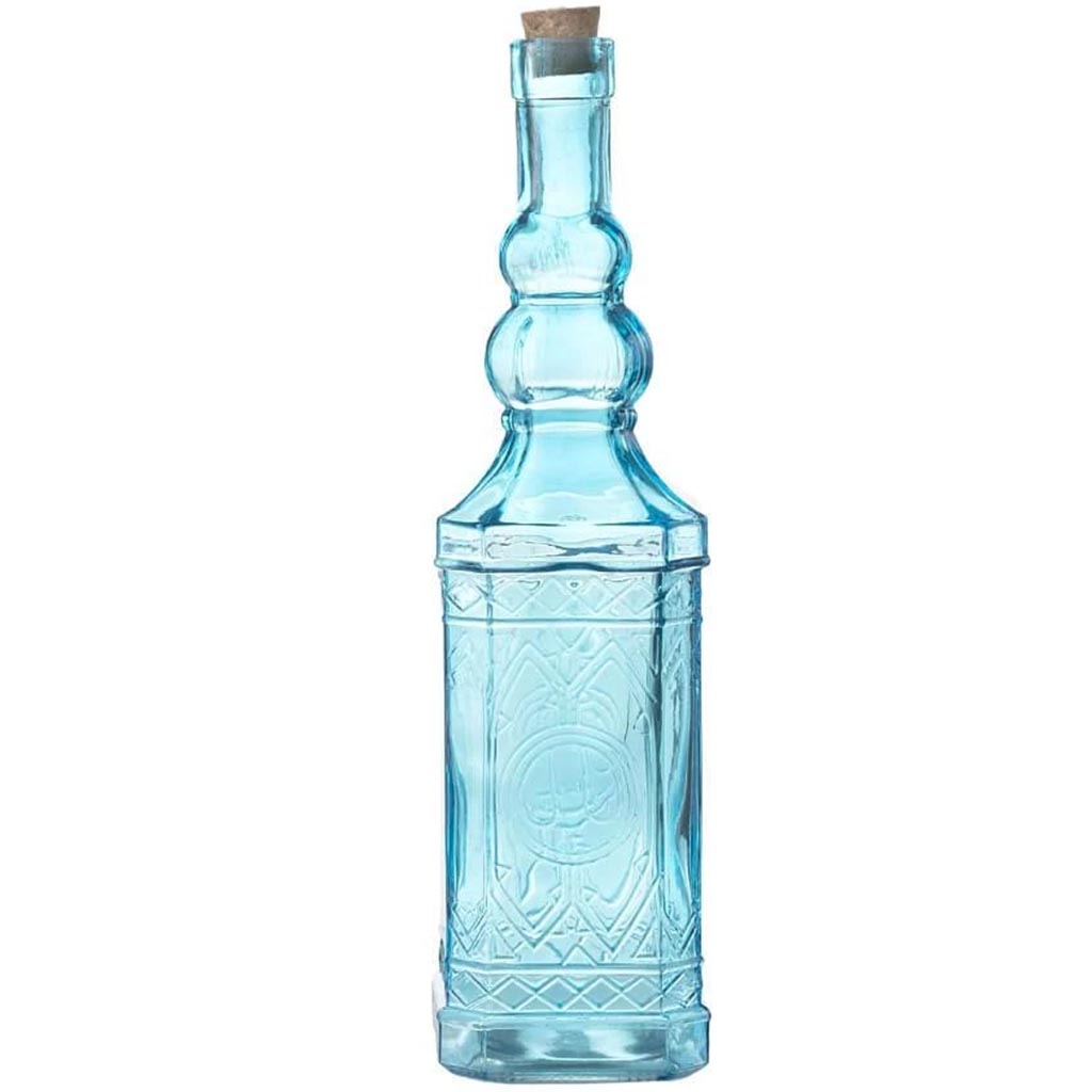 Vintage Blue Glass Bottle with Cork 12&quot;