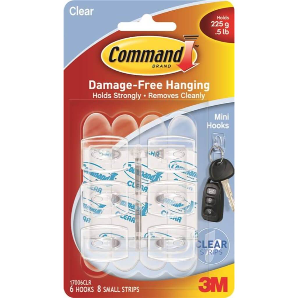 3M Command Mini Clear Hooks with Clear Strips