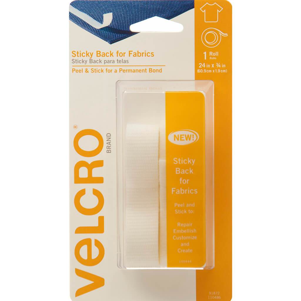 Velcro Sticky Back Fabrics Tape 24in x 3/4in White