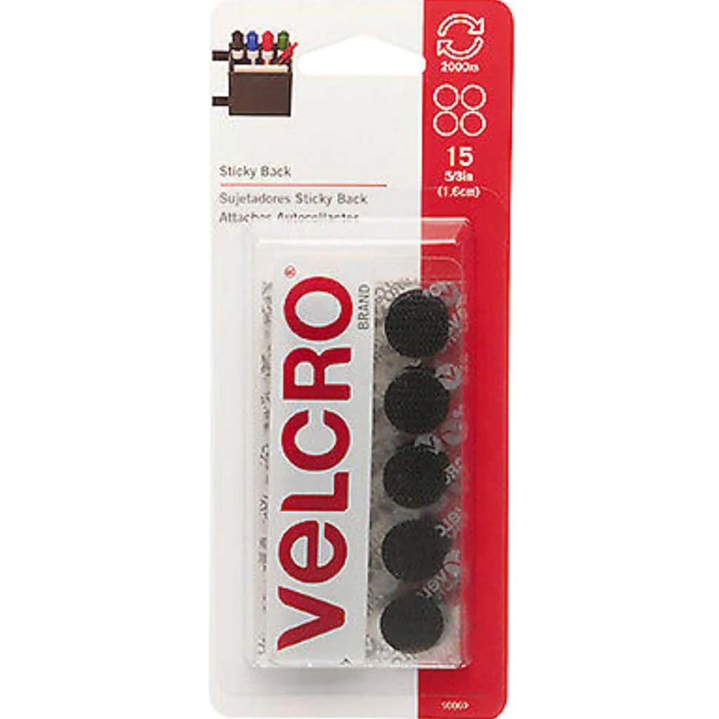 Velcro Black Sticky Back Coins 5/8in Pack of 15 