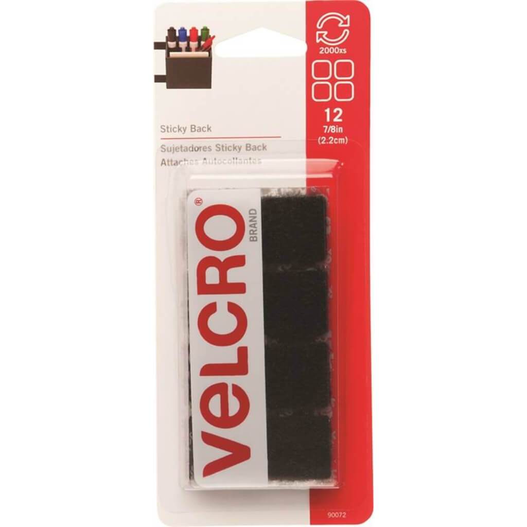 Velcro Sticky Back Black Square Fastener Pack of 12