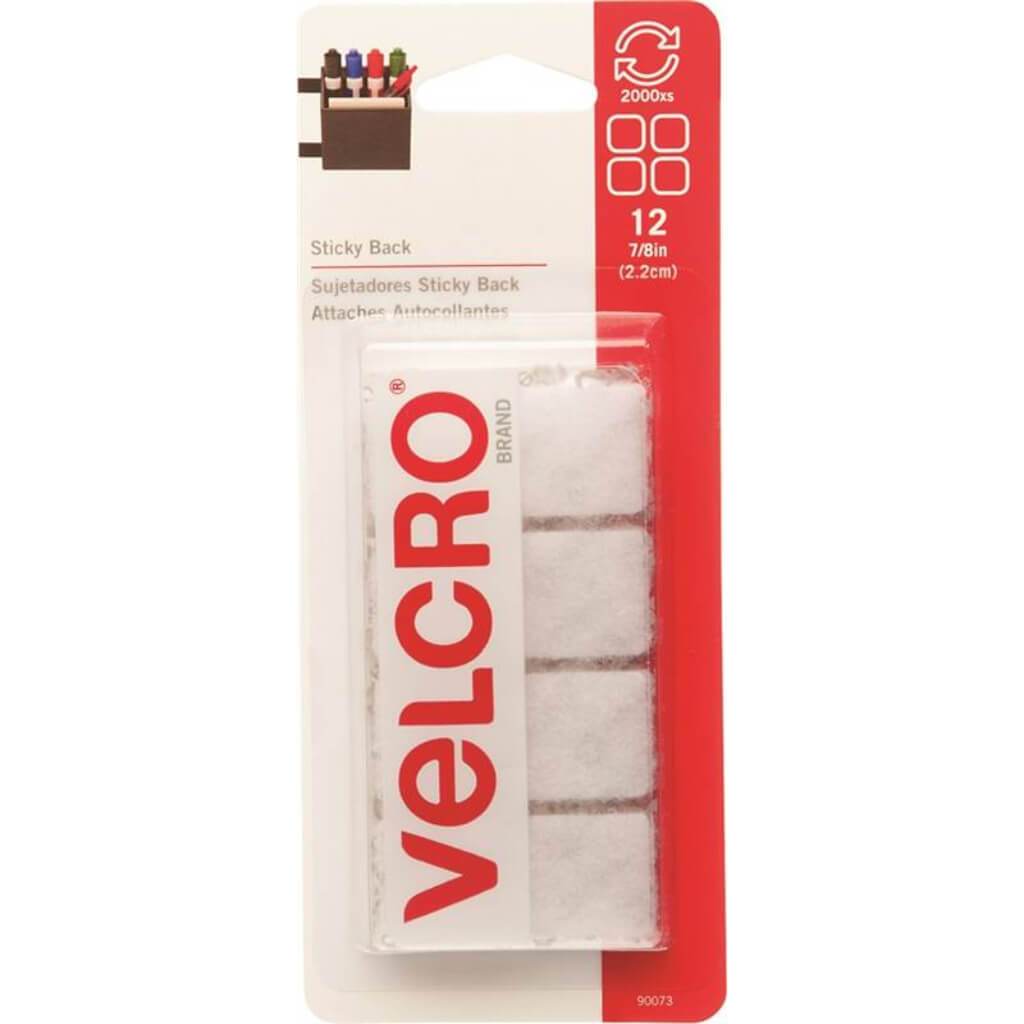 Velcro Sticky Back Squares Adhesives White 7/8in