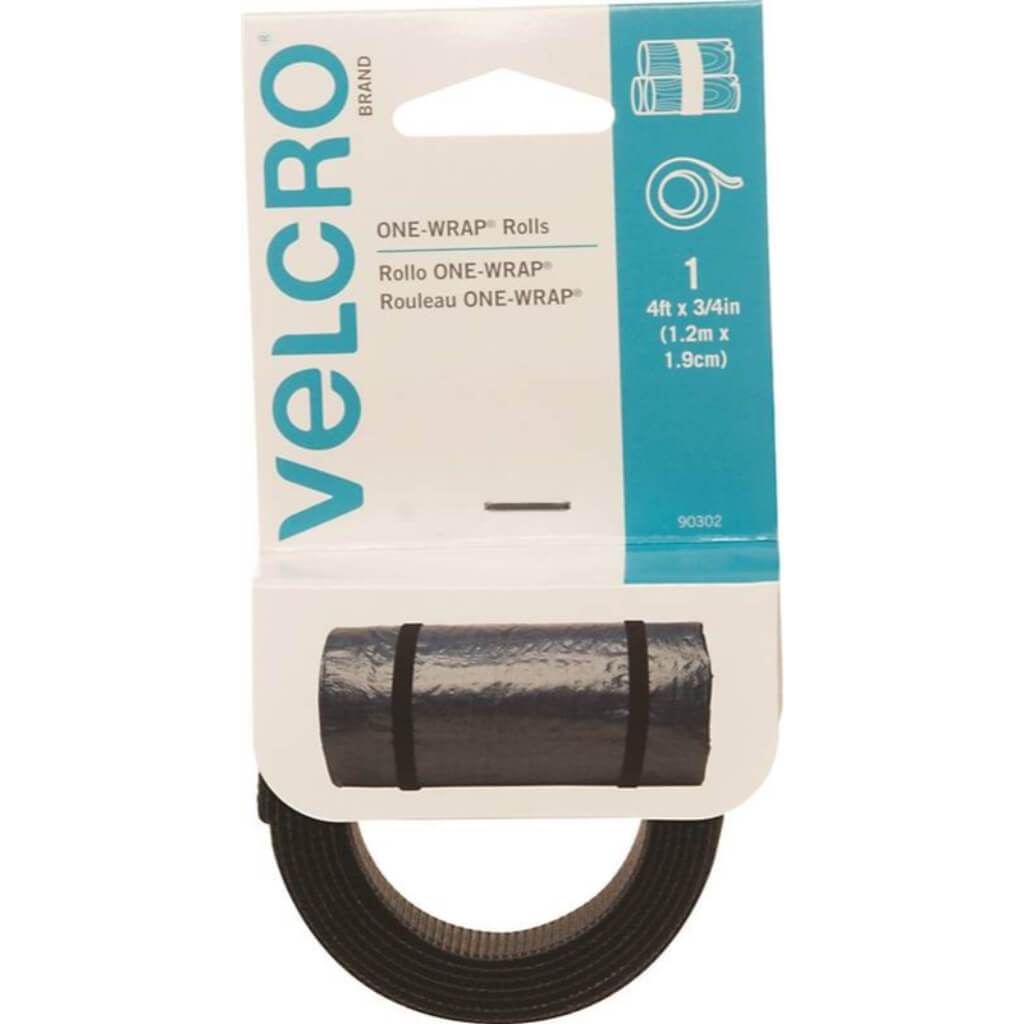 Velcro One Wrap Black Multi-use Hook &amp; Loop Roll 3/4in x 4ft 