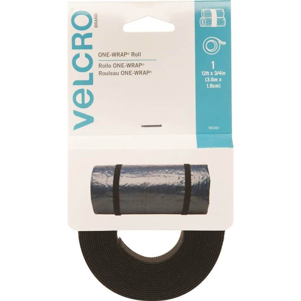 Velcro One-Wrap 3/4in x 12in Black Hook and Loop Reusable Tie Fastener