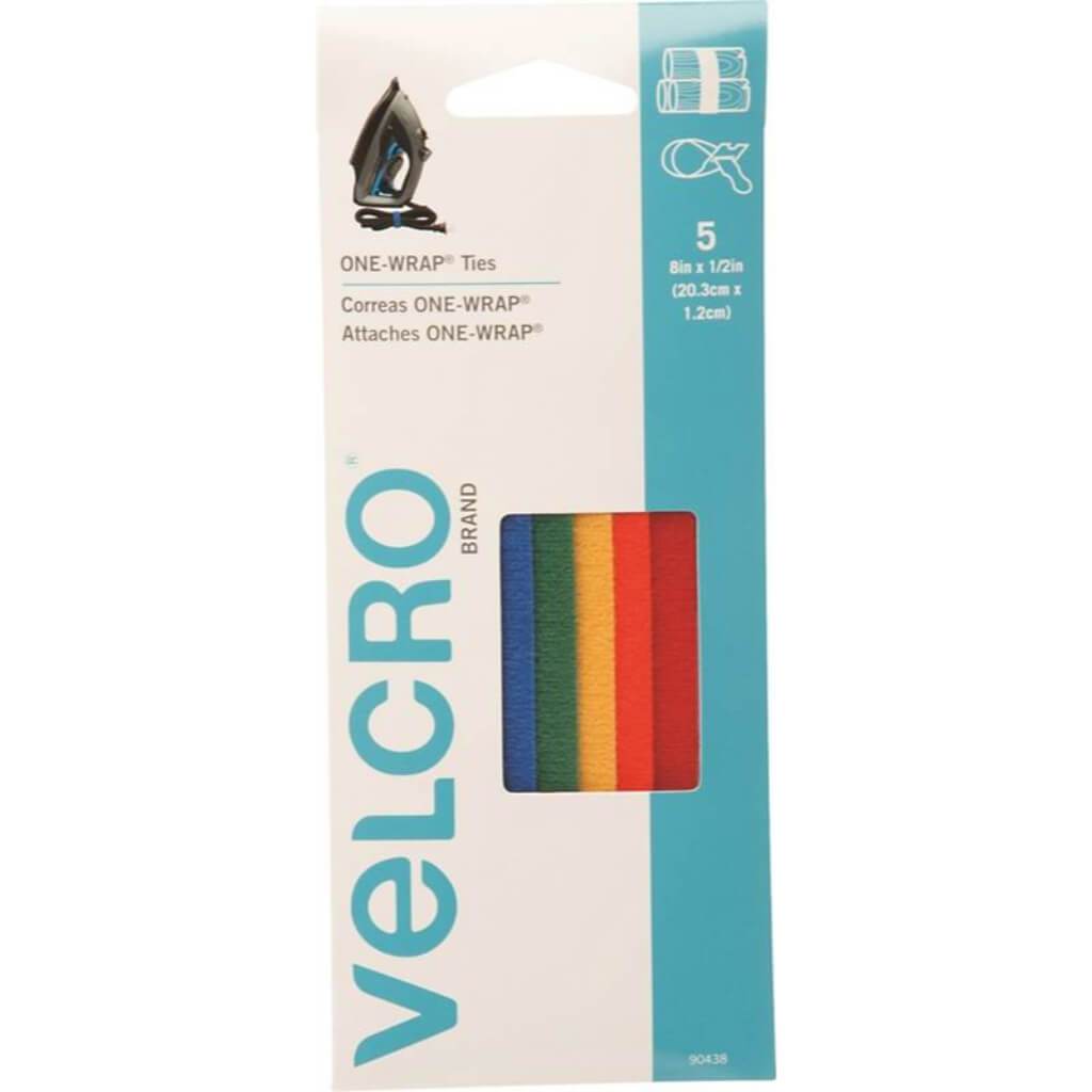 Velcro One Wrap Multi Color Strap 8in x 1/2in Pack of 5 