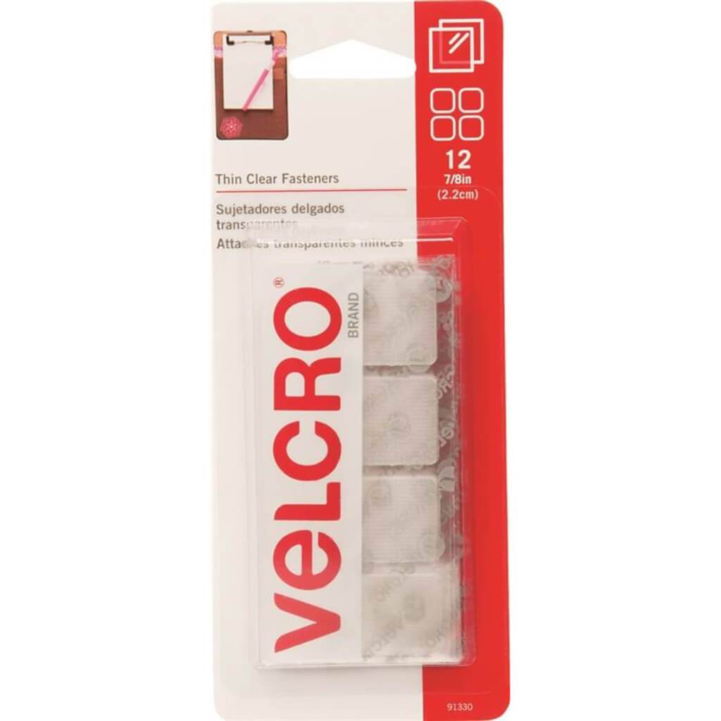 Velcro Sticky Back Squares 7/8in Clear