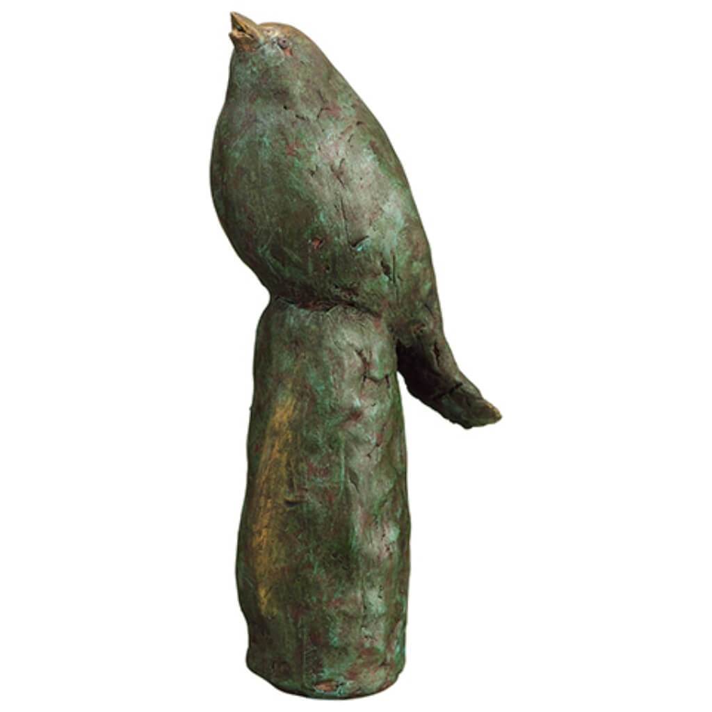 Bird On Stand  11in Green Brown