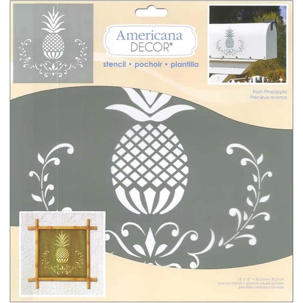 AMERICANA DECOR STENCIL POSH PINEAPPLE 12IN X 12IN