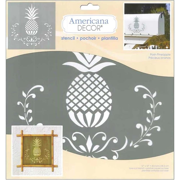 AMERICANA DECOR STENCIL POSH PINEAPPLE 12IN X 12IN