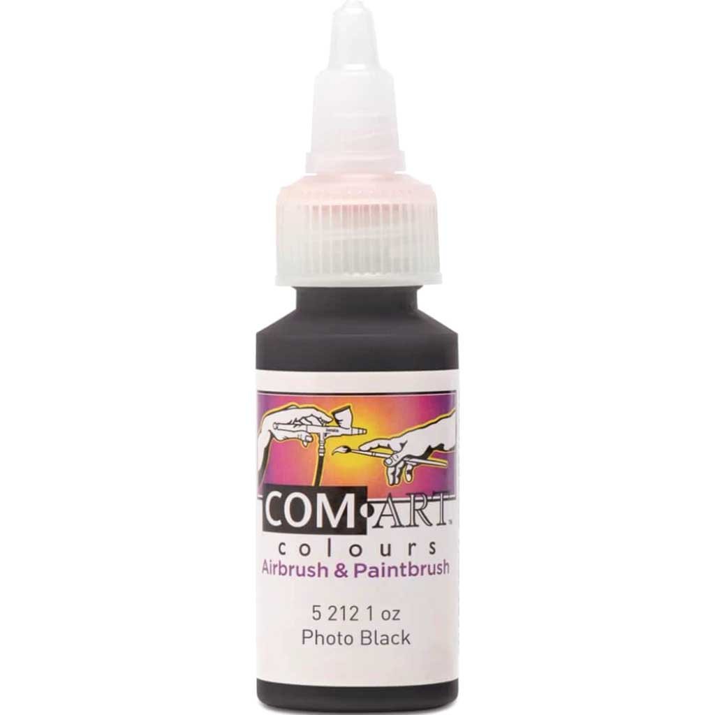 Com Art Colours Water-Based Acrylic Opaque Photo Black 1oz For Airbrush And Paintbrush 