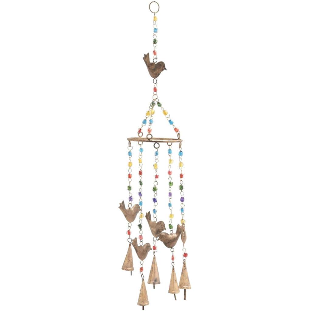 Metal Glass Bird Windchime 5 in by 34 in