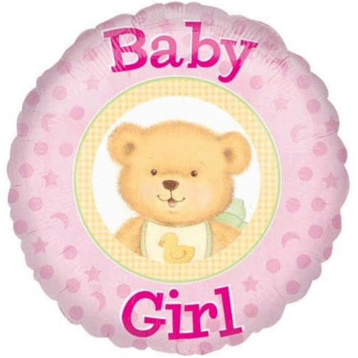 Foil Balloon Baby Girl Bear 18in