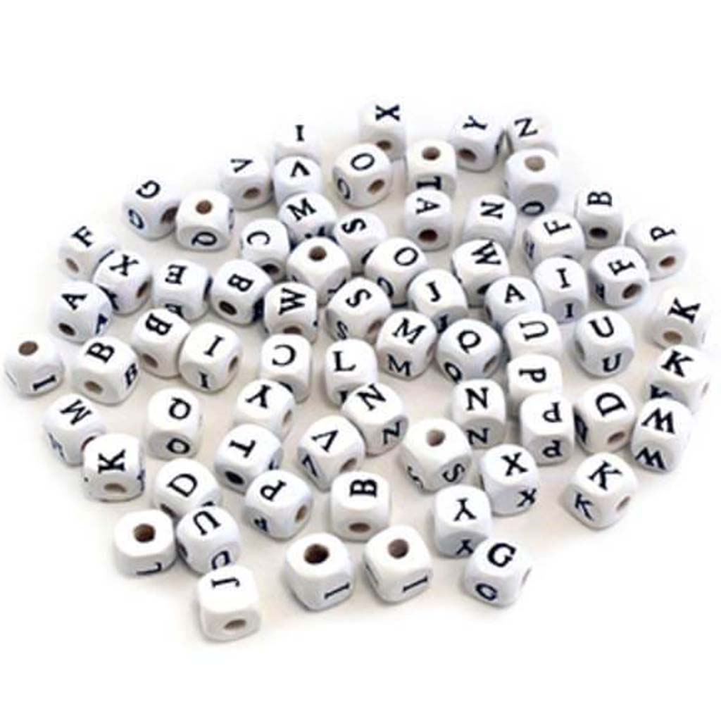 WOOD BEADS LETTER BEADS 70/PK ASST 8MM WHITE 