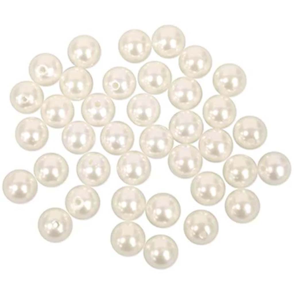 PEARL BEADS 40PCS ACRYLIC SLEEK IVORY VALUE-PACK 10MM 