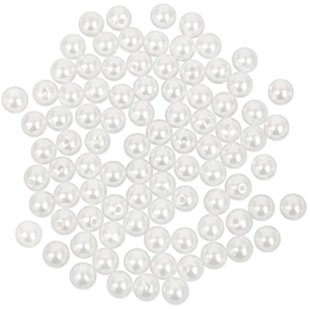 PEARL BEADS 80PCS ACRYLIC SLEEK WHITE VALUE-PACK 8MM 