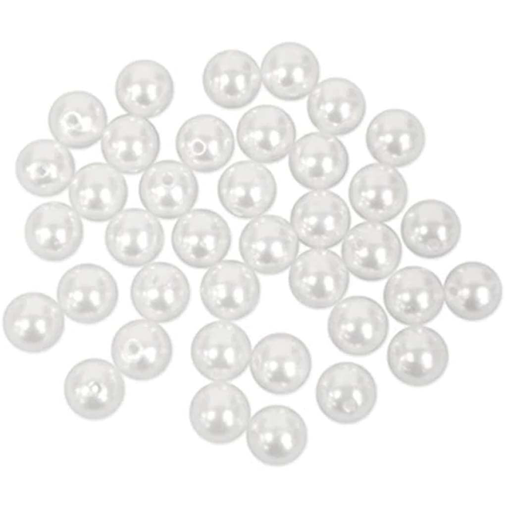 PEARL BEADS 40PCS ACRYLIC SLEEK WHITE VALUE-PACK 10MM 