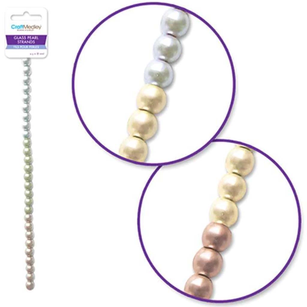 PEARL BEADS GLASS FIRED PEARL STRANDS COLOR-BLEND 8MM CLASSIC 