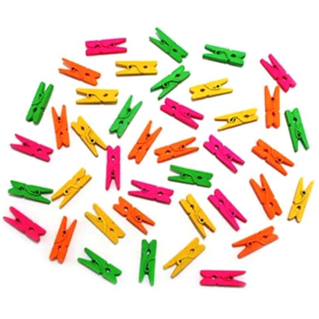 Craft Decor Mini Wood Clothespin X40 Fashion Colors 1in Neon 
