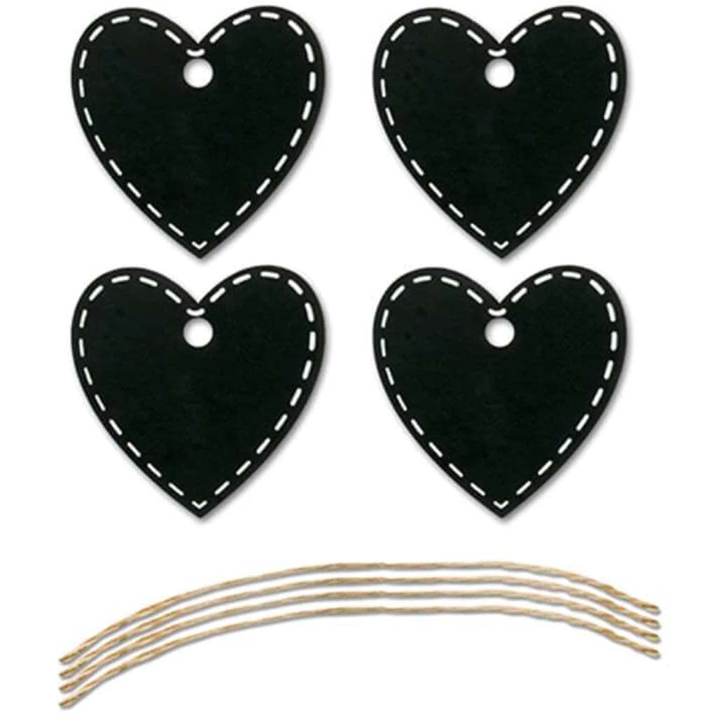 Craft Decor Chalk-It-Up Tags W/Jute Cord X4 Heart 